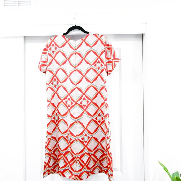 La DoubleJ Large Silk Mini 100% Silk Swing Dress in Red Abstract Geometric Print - Picture 5 of 11